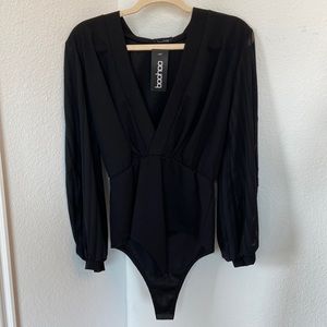 Boohoo Wrap Stripe Chiffon Bodysuit